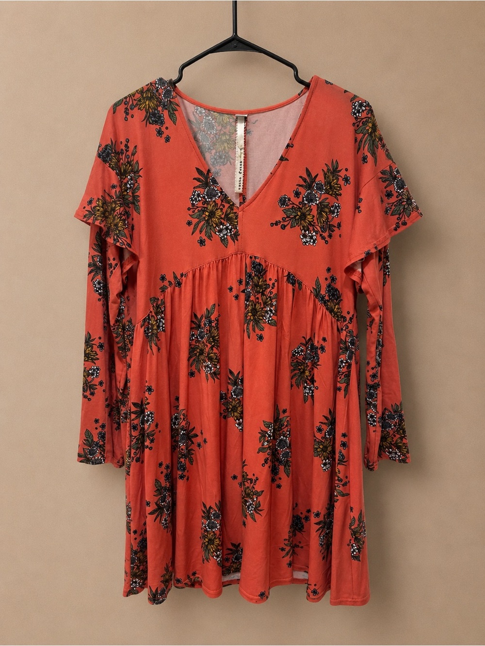 Uncle Frank Coral Floral Long-Sleeve Babydoll Dress